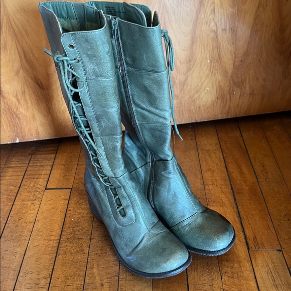 Miz Mooz Alex gladiator tall green leather boots - Picture 2 of 9